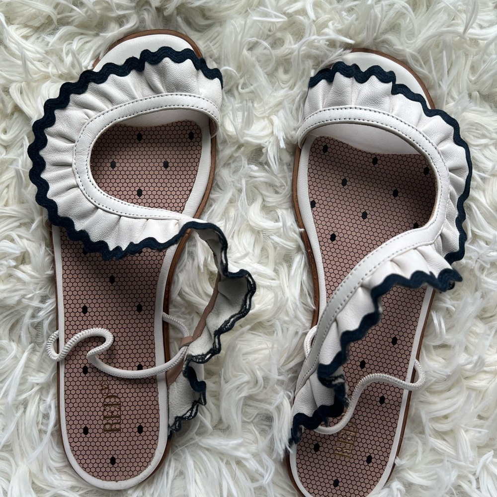 New Red Valentino White and Black Ruffle Sandal 36